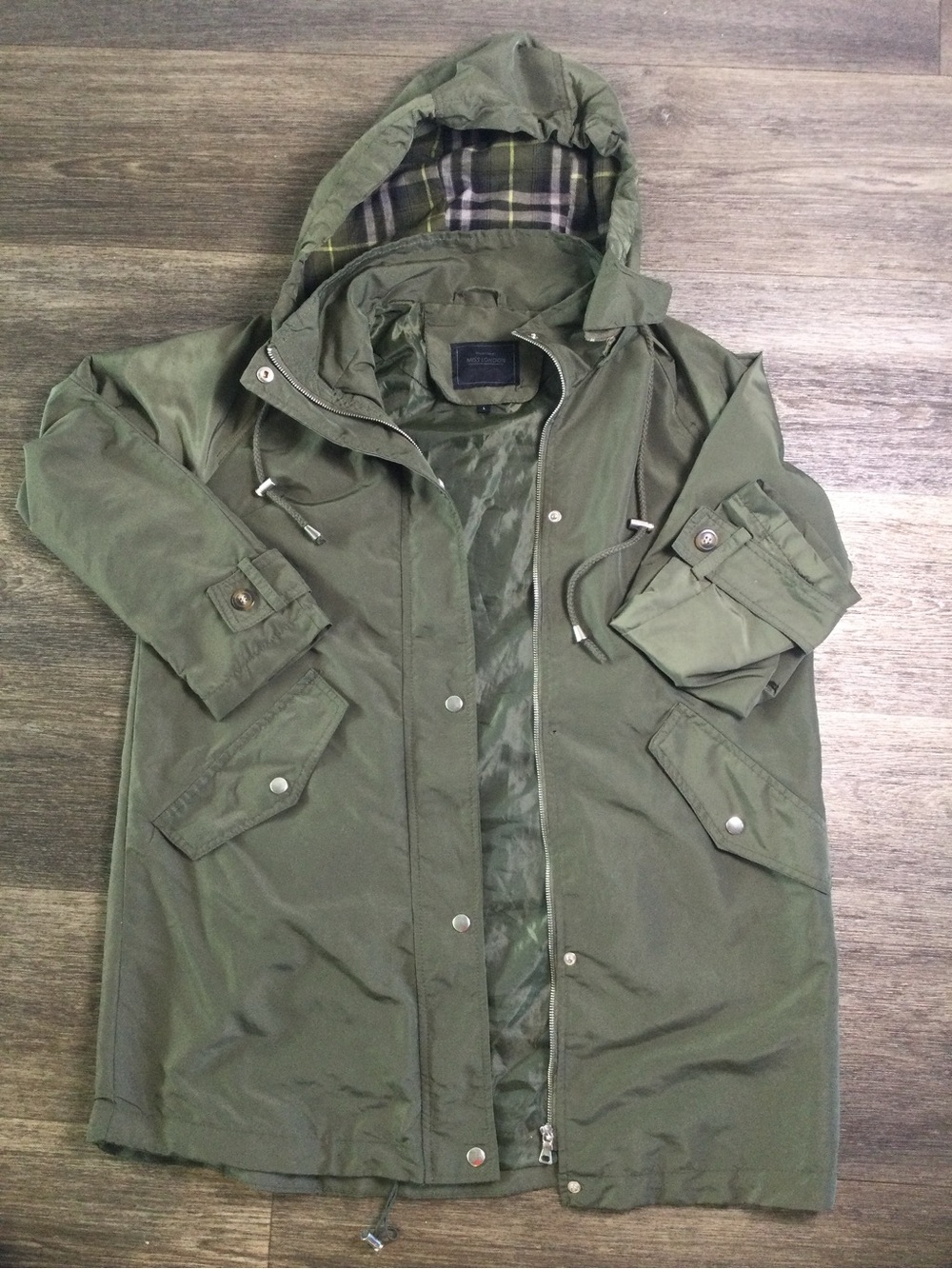 Miss London Olive Green Hooded Field Coat